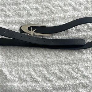 Black Leather Belt with Silver Star Buckle